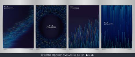 Futuristische stripe gradiënt blauwe lijnen brochure set. vector