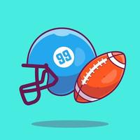 helm en rugby bal cartoon vector pictogram illustratie. sport object concept geïsoleerde premium vector. platte cartoonstijl