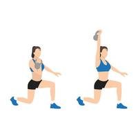 vrouw die knielende kettlebell-persoefening doet. platte vectorillustratie geïsoleerd op een witte achtergrond vector