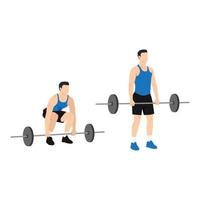 man doet barbell deadlifts oefening. platte vectorillustratie geïsoleerd op een witte achtergrond vector