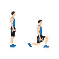 man doet dumbbell walking lunges oefening. platte vectorillustratie geïsoleerd op een witte achtergrond vector