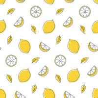 naadloze patroon citroen overzicht met vlekken. geheel, stukken en bladeren. vector