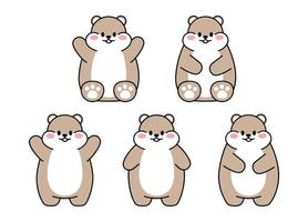 set van schattige getekende hamsters. kawaii hamster in verschillende poses. verzameling avatars mascottes grappig karakter dierlijke stickers geïsoleerd op een witte achtergrond. vector stock illustratie