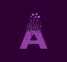 hartbrief een geanimeerd pixeldot-logo. hoofdletter pixel omhoog. harten zijn gevuld met de letter a. complementaire en integratieve pixelbeweging. modern hart verbind de punten. vector