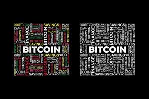 bitcoin, cryptocurrency creatief word cloud t-shirt ontwerp gratis vector sjabloon.