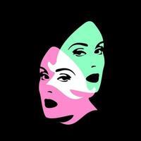 portret van het gezicht van de vrouw in dubbele belichtingsstijl in kleur vector