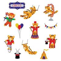 een reeks schattige tekenfilmtijgers. tijgers zijn circusartiesten. het symbool van het jaar. vector