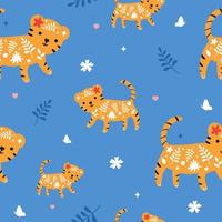 schattige kleine tijgers in naadloos vectorpatroon voor kindertextiel of inpakpapier vector