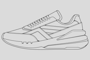 schoenen sneaker schets tekening vector, sneakers getekend in een schets stijl, zwarte lijn sneaker trainers sjabloon omtrek, vector illustratie.