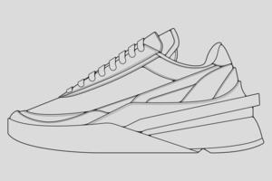 schoenen sneaker schets tekening vector, sneakers getekend in een schets stijl, zwarte lijn sneaker trainers sjabloon omtrek, vector illustratie.