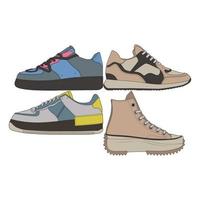 set coole sneakers. schoenen sneaker tekening vector, sneakers getekend in een schets stijl, sneaker trainers sjabloon, set collectie. vectorillustratie. vector