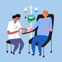 de dokter doet chemotherapie voor een kankerpatiënt. kanker meisje. medische procedures vector