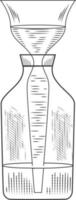 schets van een natuurkundig of chemisch laboratoriumexperiment en apparatuur. vector farmaceutische glazen kolven, bekers en reageerbuizen in oude graveerstijl.