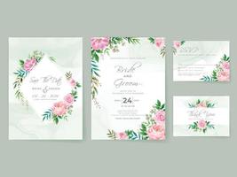 roze rozen bruiloft uitnodigingskaarten set vector