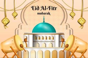 realistische eid al fitr mubarak-illustratie met bedug vector