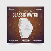 smartwatch-productpost. nieuwe collectie klassieke horloges verkoopbanner. smart-watch social media posts met een donkere achtergrond. polshorloge verkoop korting sjabloon. klok zakelijke banner. vector