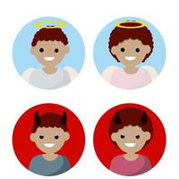 engel en duivel. avatars voor sociale netwerken. goed en slecht. vector