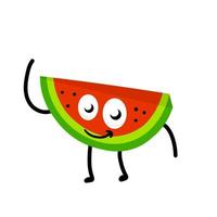 watermeloen. grappig karakter. het zomervoedsel. platte tekenfilm vector