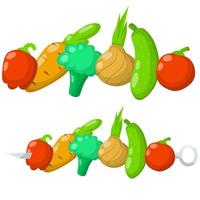 set van groenten. oogst. rood, oranje en groen object. cartoon vlakke afbeelding. verse natuurlijke dorpsproducten. tomaat, paprika, ui, komkommer, broccoli, wortel vector