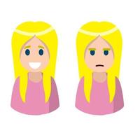 blonde vrouw. set van meisje emoties. lang haar. vreugde en verdriet. vector