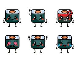 grappige sushi roll-personages met schattig gezicht vector