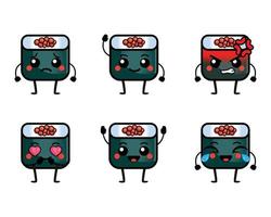 grappige sushi roll-personages met schattig gezicht vector