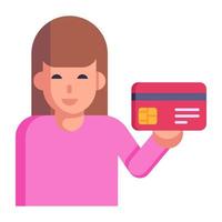 een meisje met een plat pictogram van een creditcard vector