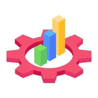 staafdiagram met versnelling, productiviteitspictogram in isometrisch ontwerp vector