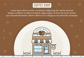 webshop bouwen. platte cartoon stijl winkel gevel vooraanzicht. coffeeshop vectorconcept in plat ontwerp. coffeeshop storefront gebouw. vector illustratie
