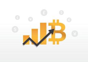 bitcoin-groeigrafiek met tekens van andere valuta's. cryptocurrency-technologie. digitale valuta bitcoin. vector illustratie