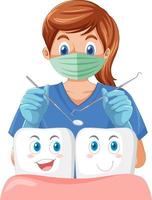 tandarts die instrumenten vasthoudt en tanden onderzoekt op een witte achtergrond vector