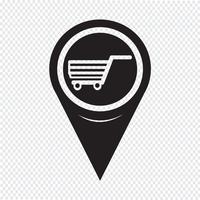 Kaart aanwijzer winkelwagentje pictogram vector
