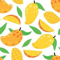 naadloos patroon met schattig mangofruit en mangoschijfjes vector