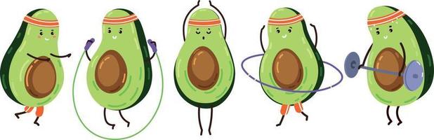set grappige sport avocado karakters vector
