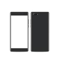 realistische donkergrijze smartphone. voor- en achteraanzicht. smartphone met rand zijstijl, 3D-vectorillustratie van mobiele telefoon. vector