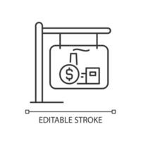 industriële eigendom verkopen lineaire pictogram. fabriek en magazijn te koop. commercieel vastgoed. dunne lijn illustratie. contour symbool. vector overzichtstekening. bewerkbare streek. arial lettertype gebruikt