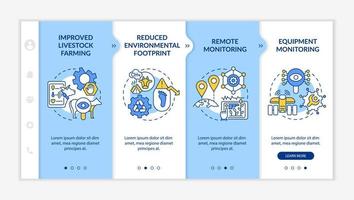 digitale landbouw voordelen blauwe en witte onboarding sjabloon. responsieve mobiele website met lineaire conceptpictogrammen. webpagina walkthrough 4 stap schermen. lato-bold, gewone lettertypen gebruikt vector