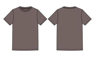 korte mouw basic t-shirt technische mode platte schets vector illustratie kaki kleur sjabloon voor- en achterkant uitzicht geïsoleerd op een witte achtergrond.