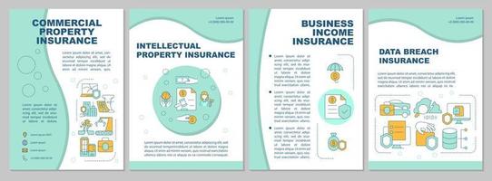 commerciële eigendom verzekering mint brochure sjabloon. bedrijfsfinanciën. boekje afdrukontwerp met lineaire pictogram. vectorlay-out voor presentatie, jaarverslag, advertenties. arial, talloze pro-reguliere lettertypen gebruikt vector