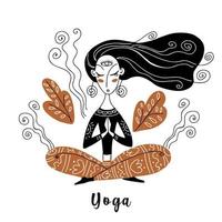 het meisje doet yoga. om. meditatie. yoga houdingen. namasté. vector. vector