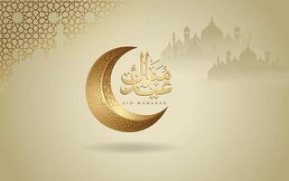 eid mubarak arabische kalligrafie groet ontwerp islamitische lijn moskee koepel met klassiek patroon en lantaarn voor element publicatie. wenskaart, achtergrond, behang, banner en andere gebruikers vector