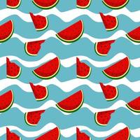 vector watermeloen achtergrond met zwarte zaden. naadloos watermeloenenpatroon. vector achtergrond met plakjes watermeloen. vector naadloos patroon van fruitwatermeloen