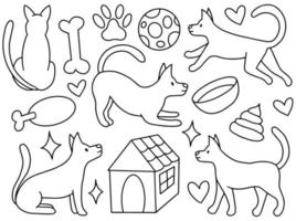 hond eenhoorn doodle lijntekeningen collectie vector