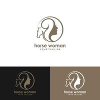 meisje en paard logo ontwerp en paard boerderij sjabloon vector. vector