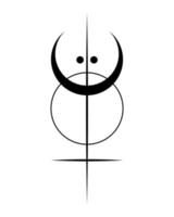 heilige geometrie, zwart tattoo-logo met zon, wassende maan, alchemie esoterisch kruis, mystieke magische hemelse talisman. spirituele occultisme object vectorillustratie geïsoleerd op een witte achtergrond vector