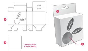 kartonnen hangende blikken doos met bloemenvenster en doorzichtig plastic vel gestanst sjabloon vector