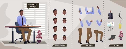 stijlvolle zakenman tekenset voor animatie met man zittend en verschillende lichaamsdelen vector