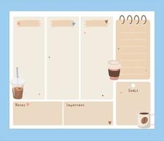 koffie thema tracker. weekplanner invoegen. notities digitale planner tracker sjabloon. pro vector download