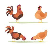 set van hanen en kippen cartoon vector