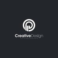 beginletter p pp minimalistische kunst logo, witte kleur op zwarte achtergrond vector